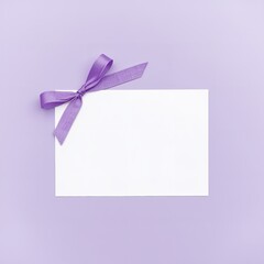Purple Ribbon Tied Blank Card on Lavender Background