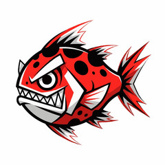 Aggressive red fish illustration featuring sharp teeth and dynamic fins, perfect for gaming mascots, sports teams, or edgy brand identity designs that demand attention and convey fierce determination