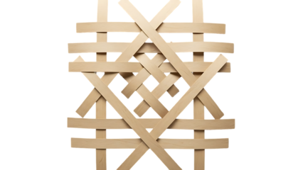 Intricate wooden lattice structure on white background