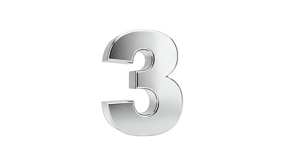 Shiny Metallic Number 3 Isolated on White Background