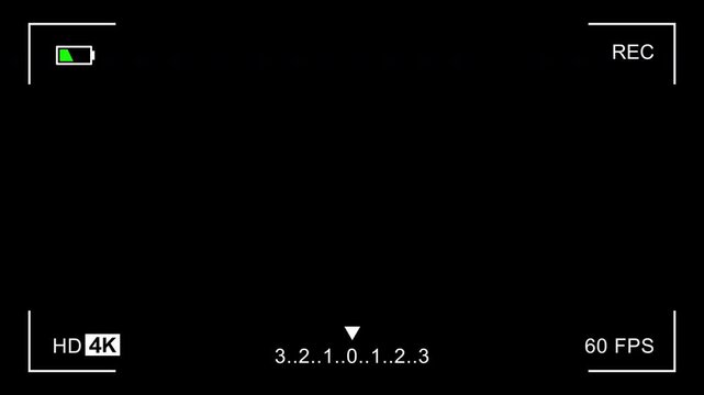 Camera recording screen, viewfinder on transparent background. Camera recorder screen overlay 4K alpha channel