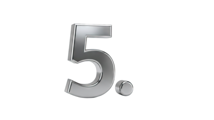 Shiny Metallic Number 5 with Dot on White Background