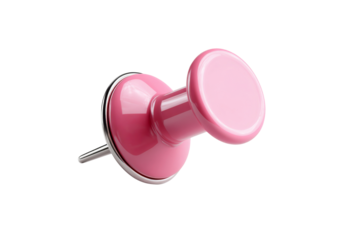 Pink glossy push pin with metal needle for office stationery and design use isolated on transparent background