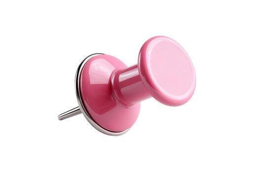 Pink glossy push pin with metal needle for office stationery and design use isolated on transparent background