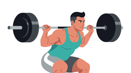 Athletic man performing a squat with barbell in dynamic pose