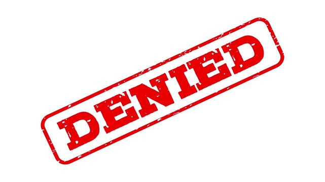 Denied approval rubber stamp icon animation with red letters isolated on green screen