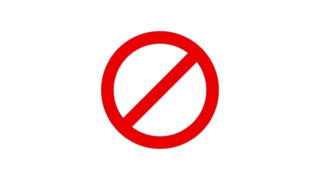Red forbidden symbol circle with diagonal slash zooming forward animation isolated on green screen