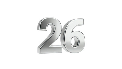 Shiny Metallic Number 26 Isolated on White