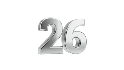 Shiny Metallic Number 26 Isolated on White