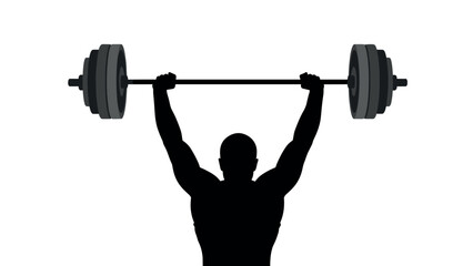 Silhouette of strongman lifting barbell on white background