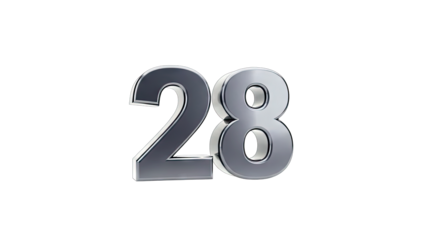 Shiny Metallic Number 28 Isolated on White Background