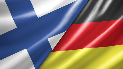 Obraz premium Finland and Germany two national flags filling the entire frame, close-up view, edge-to-edge composition