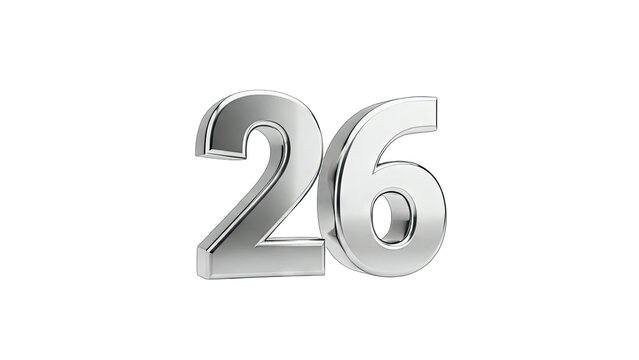 Shiny Metallic Number 26 Isolated on White