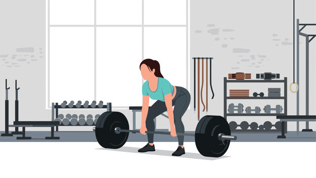Woman deadlifting in modern gym setting with minimalist design