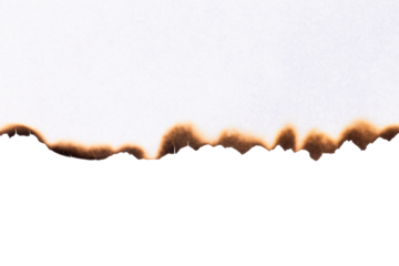 White paper with burnt edge detail and dark scorch marks