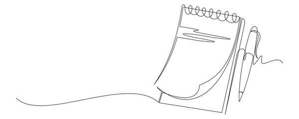 ontinuous line drawing of notepad with pen.eps