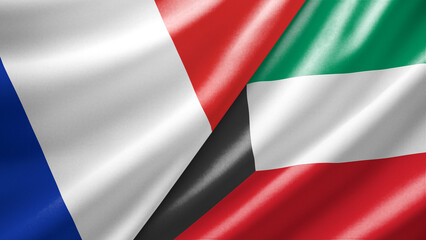 Obraz premium France and Kuwait two national flags filling the entire frame, close-up view, edge-to-edge composition