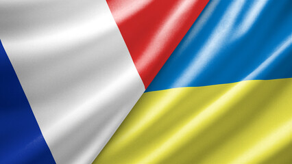 Fototapeta premium France and Ukraine two national flags filling the entire frame, close-up view, edge-to-edge composition