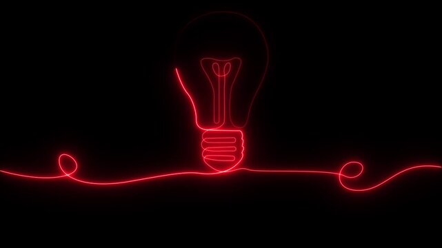 Glowing light bulb symbol animation. Energy idea, Electric neon bulb, red light Bulb Icon in leaf symbol save energy icon animated,Light lamp sign icon.Neon light digital bulb icon black 4k background