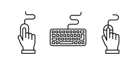 Hands with Control keyboard and mouse icon set.Editable line icons. on white vector illustration.