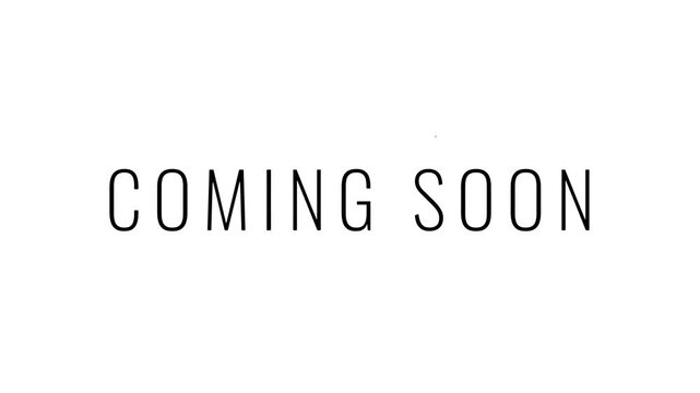 "Coming soon" text animation with Roll effect, thin Oswald typeface, 4K footage on black background.
