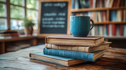 Coffee and Books in Library.