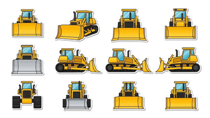 Collection of Heavy Construction Bulldozer Machines in Various Dynamic Angles for Industrial and Engineering Projects
