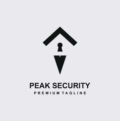 Peak security logo featuring house roof and keyhole design.