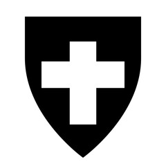 Obraz premium Swiss Cross Shield: A minimalist representation of a shield featuring a bold, white cross. This iconic symbol represents the nation, strength and resilience.