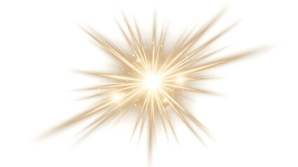 Fototapeta premium Golden light burst with radiating lines on a white background, captured with a shallow depth of field and warm tones.