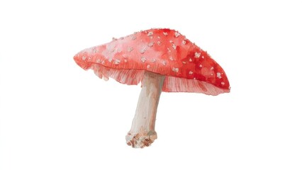 Bright red poisonous mushroom with white speckles and a sturdy stem isolated