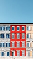 Obraz premium Colorful apartment building facade with a bright blue sky