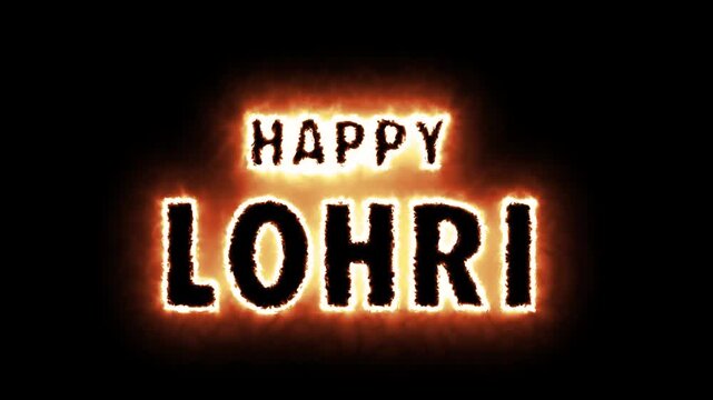 Happy Lohri Text Animation on Black Background &ndash; Punjabi Festival Greeting Typography