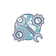 Obraz premium Global Technology Maintenance Illustrated with Wrench and Gears