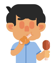 Illustration of a boy eating fried chicken