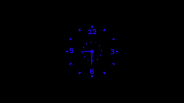 Bold Blue clock face illuminated on a deep black canvas, suitable for visualizations related to deadlines, important moments in the night, or a strong symbolic representation of time passing.