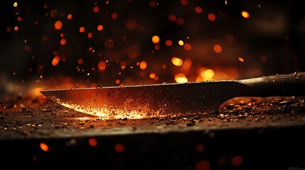 Forged glowing knife sparks.