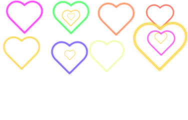 Colorful glowing neon hearts abstract background