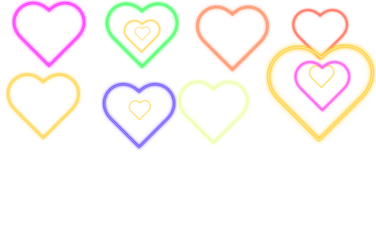 Colorful glowing neon hearts abstract background