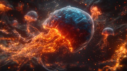 Glowing Orange Blue Jellyfish.