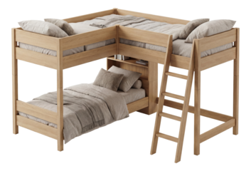 L-shaped loft bed for shared rooms, maximizing space and creating private sleeping areas.