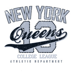 New york, queens, grunge, varsity print collage text typography font vintage tshirt print  © sevde