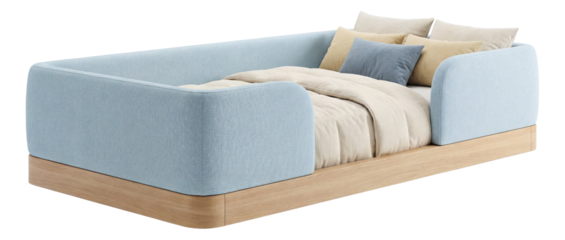 Toddler bed featuring soft fabric rails for enhanced safety in a child's room.