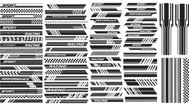 Set of abstract racing stripe decals and patterns for automotive decoration