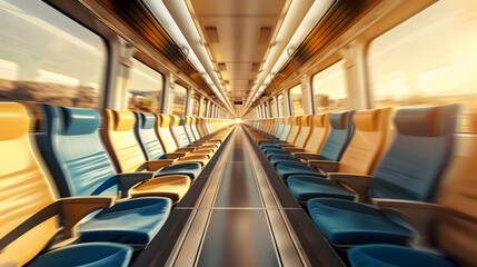 Tranquil high speed train journey in golden hour light