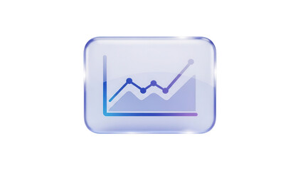 Frosted blue purple glassmorphism financial chart icon floating isolated on a clean white background for modern app UI design with soft light reflections.