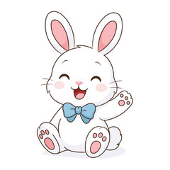 Cute sitting white rabbit isolated on white background. Perfect for Easter, illustrations, cards, and textiles.
