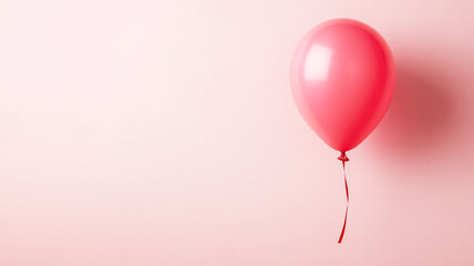Single red balloon against soft pink background