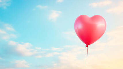Heart-shaped balloon floating in clear blue sky with soft clouds