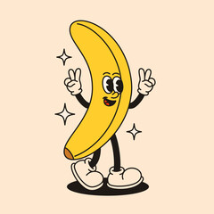 Groovy banana character. Flat vector illustration.